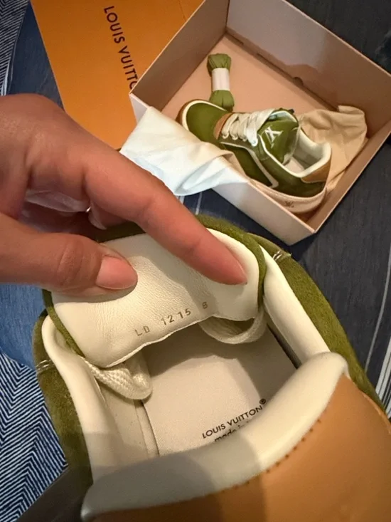 Louis Vuitton Olive Green and Cream Low-Top Sneakers - Picture 5 of 6